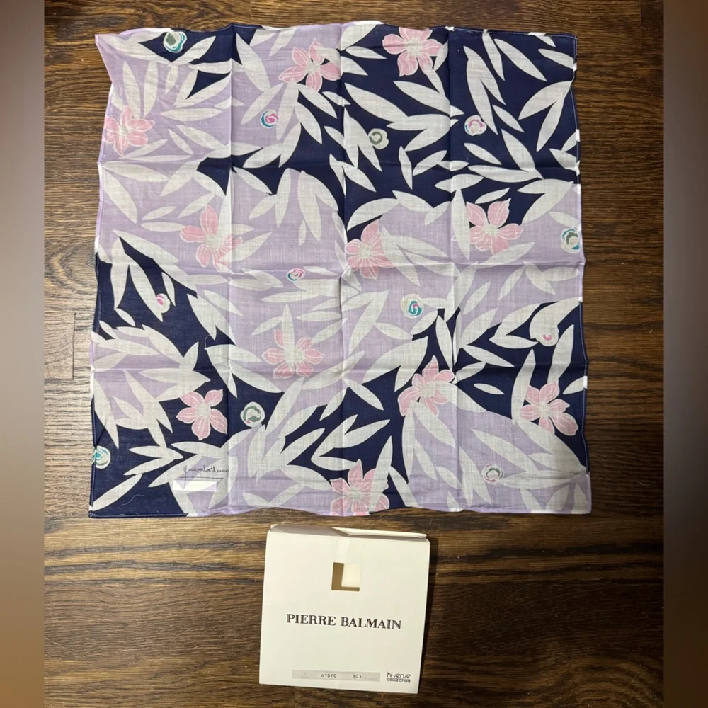 Pierre Balmain Cream, Purple and Navy Scarf Pocket Square